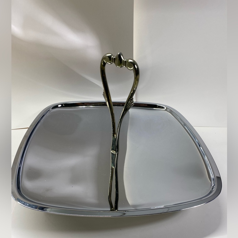 Vintage Chrome and Bakelite Glo Hill serving platter.